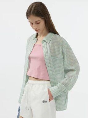 Dunst Korean Brand Plaid Seersucker Shirt Mint Green Size M Like New